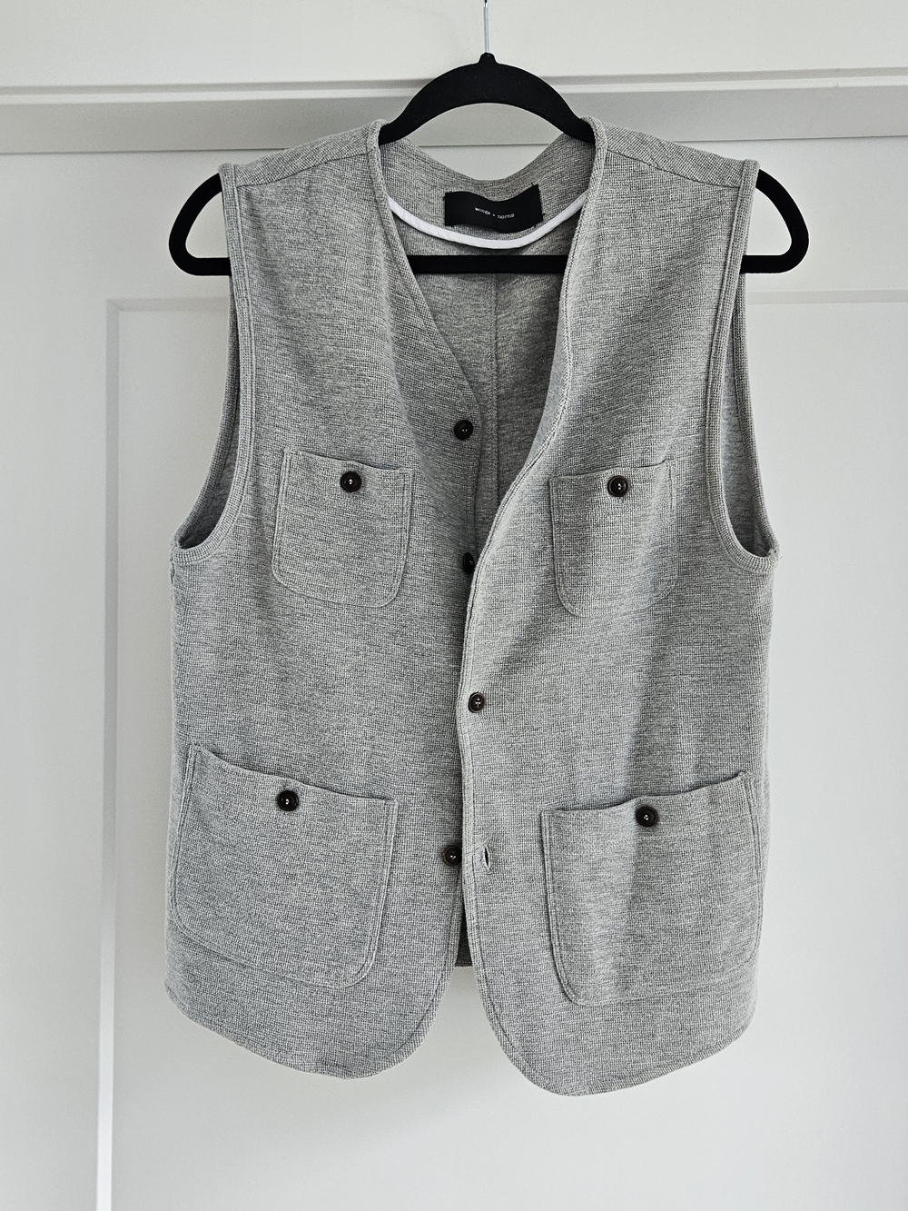 Wings + Horns Light Gray Quilted Knit Vest Cardigan